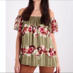 Banana Republic Lucia Off-The-Shoulder Floral Stripe Blouse Size Small